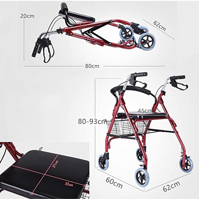Dr.Ortho Walker for seniors , 4 Wheel Walker Lightweight Folding Adjus