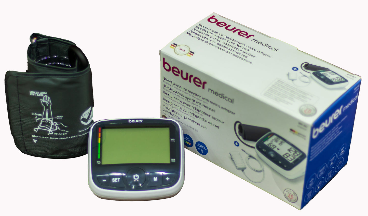 جهاز قياس ضغط الدم (بيورير موديل: بي-ام 40) بالاضافة الي ادابتور للتشغيل كهربائيا