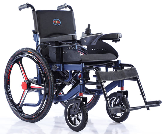 كرسي متحرك كهربائي من دكتور أورثو بعجلات خلفية رياضية كبيرة للخدمة الشاقة ، بمحرك 500 وات حمولة 120 كجم