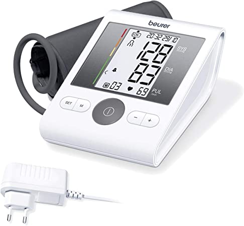 Beurer BM28 Upper Arm Blood Pressure Monitor with Patented Resting Indicator for Accuracy, Cuff Position Assistance and Colour-Coded Risk Indicator - with adapter