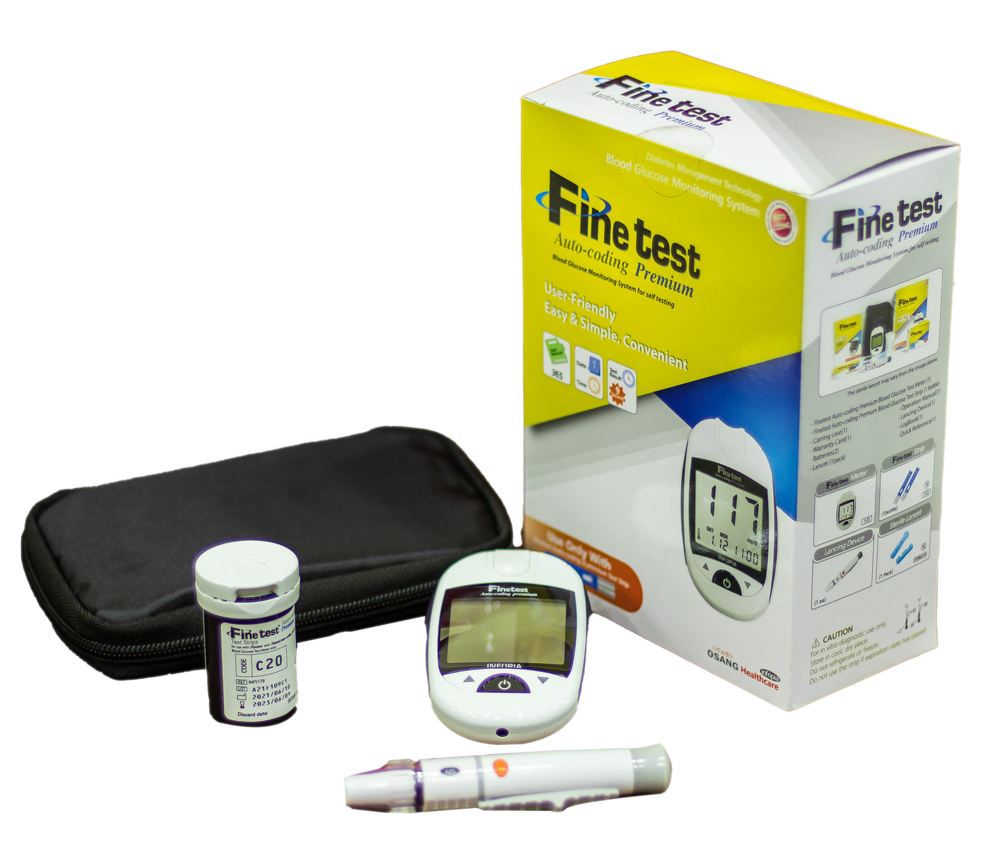 جهاز لقياس نسبة السكر في الدم (فاين تيست) بالإضافة إلى 25 شريط